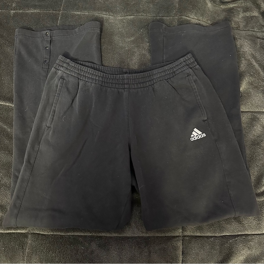 Adidas Black Logo Sweatpants w/ Snap Button Bottoms - Picture 1 of 6